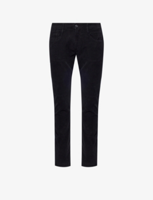 Replay Mens Black Brand-patch Slim-fit Stretch Cotton-corduroy Trousers