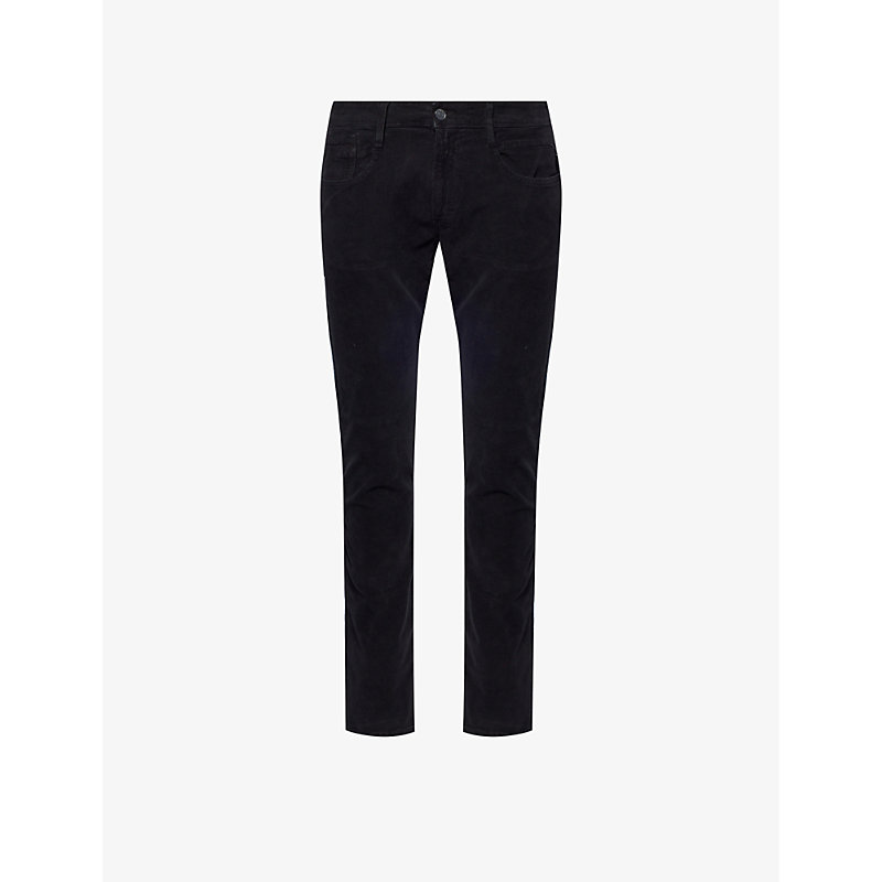 Replay Mens Black Brand-patch Slim-fit Stretch Cotton-corduroy Trousers
