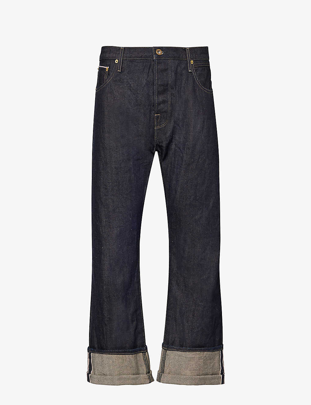 Replay Mens Dark Blue Folded-cuff Straight-leg Mid-rise Jeans