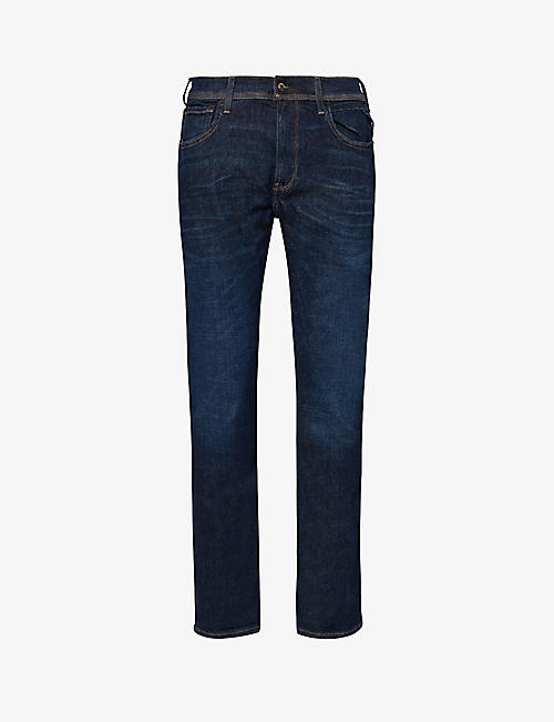 REPLAY: Brand-patch straight-leg mid-rise stretch denim-blend jeans