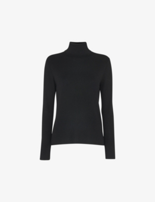 Whistles Womens Black Maja Long-sleeve Polo-neck Cotton Jumper