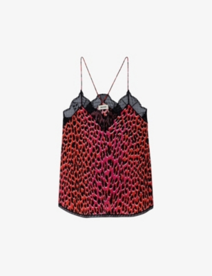 ZADIG & VOLTAIRE ZADIG&VOLTAIRE WOMEN'S ROSE CHRISTY LEOPARD-PRINT LACE-TRIMMED SILK-CREPE DE CHINE CAMISOLE