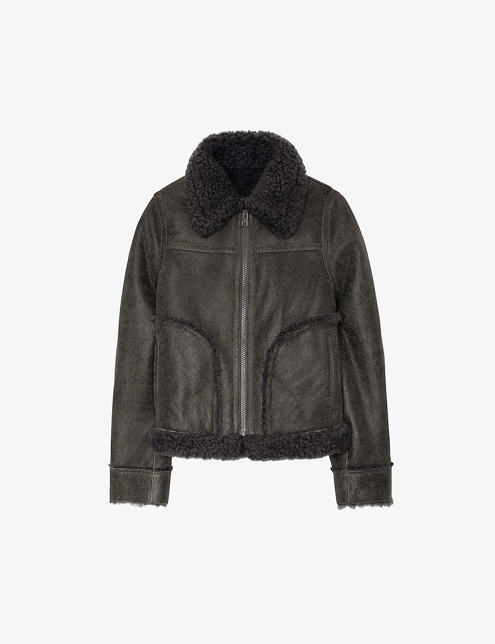 Shop Zadig & Voltaire Zadig&voltaire Women's Anthracite Kady Regular-fit Shearling And Leather Jacket