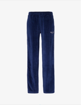 Shop Sporty And Rich Sporty & Rich Women's Navy Logo-embroidered Elasticated-waist Velour Jogging Bottoms