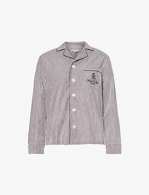 SPORTY & RICH: Striped logo-embroidered cotton shirt