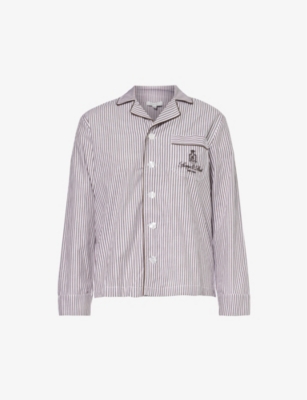 Sporty And Rich Striped Logo-embroidered Cotton In Brown