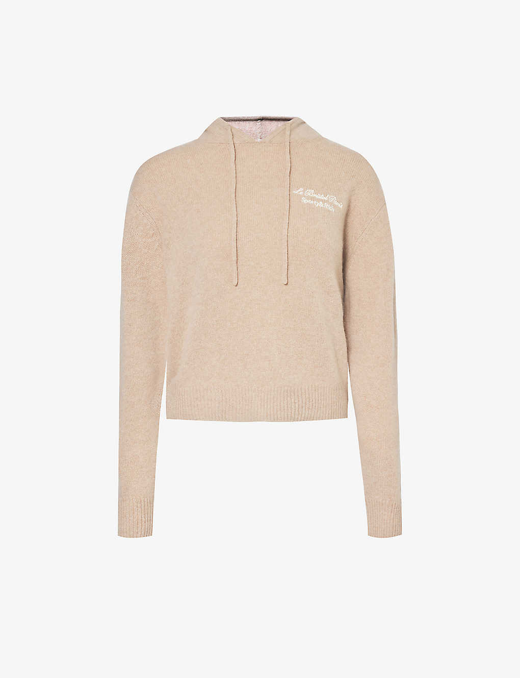 Sporty And Rich Brand-embroidered Brushed-texture Relaxed-fit Cashmere Hoody In Oatmeal