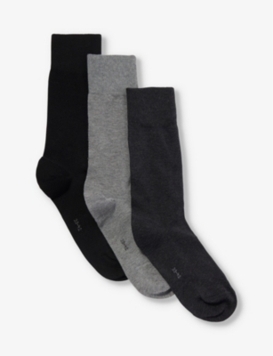 FALKE - Happy calf-length ribbed stretch-cotton socks pack of three ...
