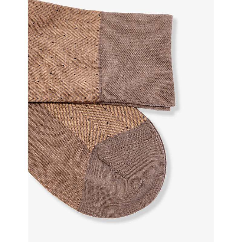 Shop Falke Men's Hazel Herringbone-pattern Wool-blend Socks In Brown