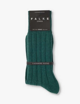 Falke Mens Hunter Green Highshine Brushed Silk-blend Socks