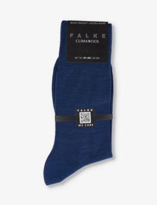 Shop Falke Men's Royal Blue Climawool Branded-sole Stretch-knit Socks