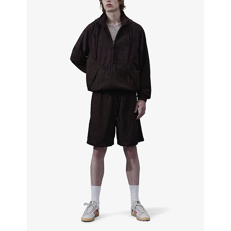 Shop Song For The Mute Men's Brown X Adidas Brand-patch Relaxed-fit Stretch Recycled Polyester-blend Jack