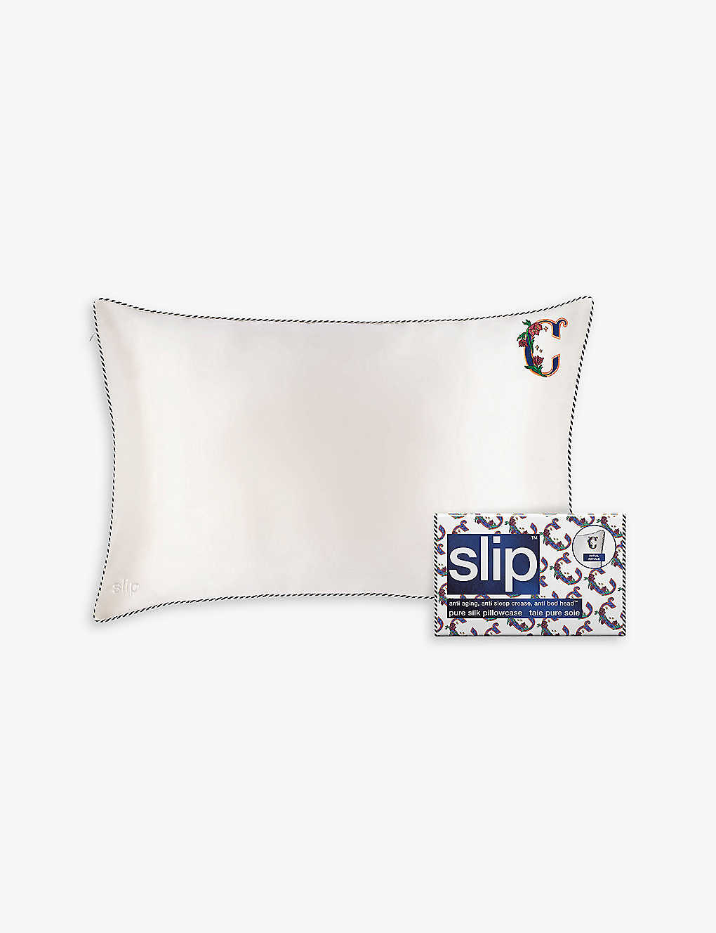 Slip C Queen Letter-embroidered Silk Pillowcase 51cm X 76cm