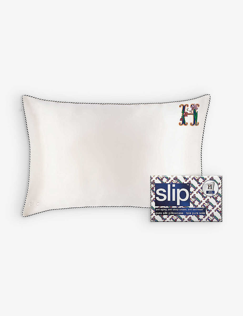 Slip H Queen Letter-embroidered Silk Pillowcase 51cm X 76cm