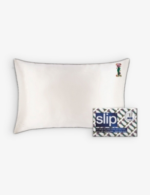 Slip: Queen letter-embroidered silk pillowcase 51cm x 76cm