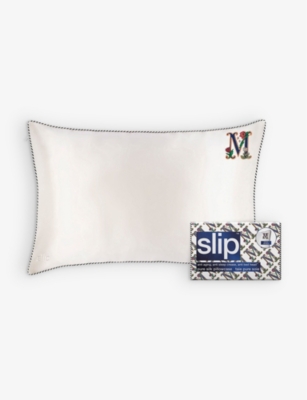 Slip M Queen Letter-embroidered Silk Pillowcase 51cm X 76cm