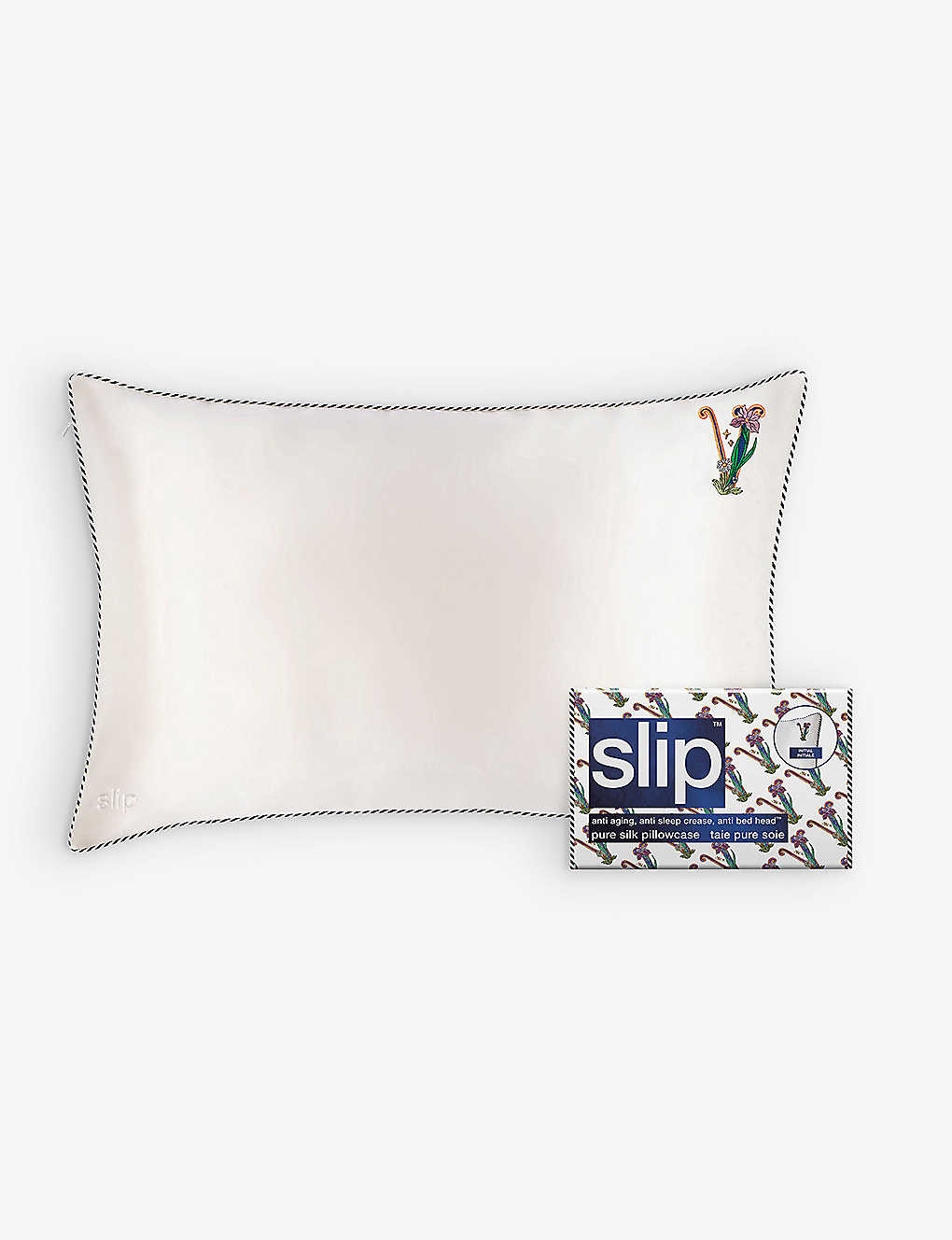 Slip V Queen Letter-embroidered Silk Pillowcase 51cm X 76cm