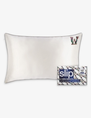 Slip W Queen Letter-embroidered Silk Pillowcase 51cm X 76cm