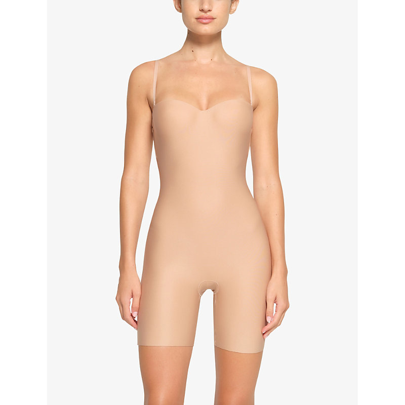 Shop Skims Women's Clay Fitted Moulded-cup Stretch-cotton Body In Nude (lingerie)