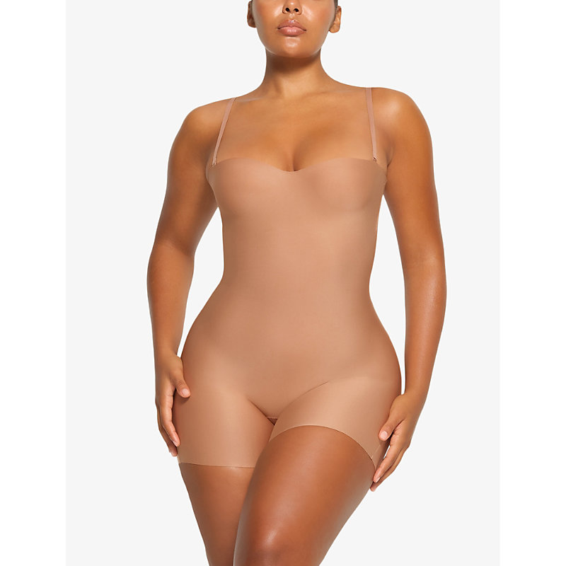Shop Skims Fitted Moulded-cup Stretch-cotton Body In Sienna