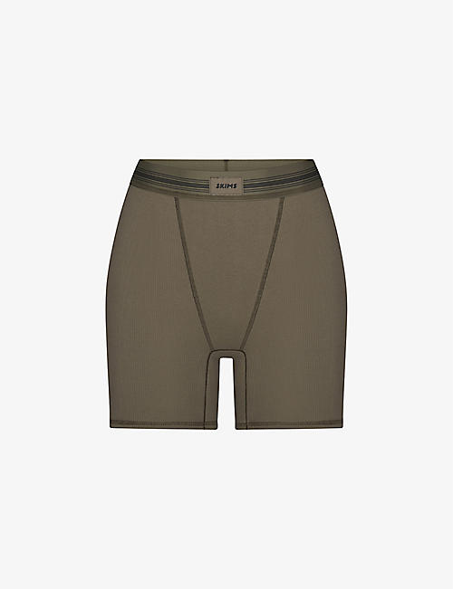SKIMS: Logo-patch ribbed stretch-cotton boxer shorts