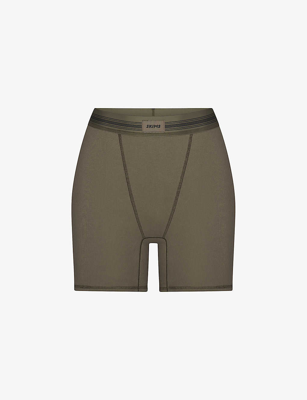 Skims Womens Army Logo-patch Ribbed Stretch-cotton Boxer Shorts