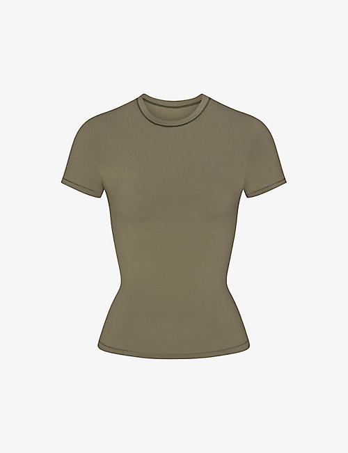 SKIMS: Ribbed stretch-cotton T-shirt