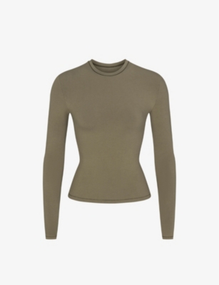 Skims Crewneck Long Sleeve T-shirt In Army