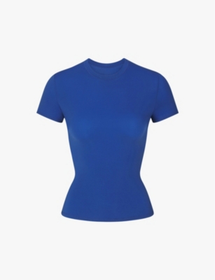 Skims Womens Sapphire Fits Everybody Fitted Stretch-woven T-shirt In Blue