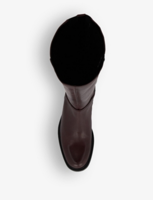 Shop Dune Women's Burgundy-leather Tia City Logo-badge Leather Knee-high Boots