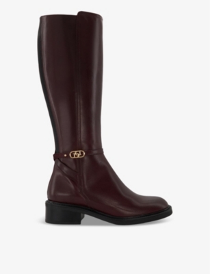 DUNE: Tia City logo-badge leather knee-high boots