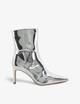 Dune Womens Silver-patent Synthetic Olexi Pointed-toe Patent Ankle Boots