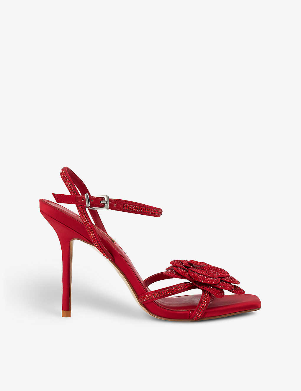 DUNE - Medallion corsage-detail satin heeled sandals | Selfridges.com