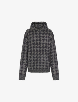 Skims Womens Onyx Check-print Relaxed-fit Fleece Hoody