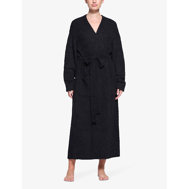 Shop Skims Women's Onyx Cozy Cozy Boucle Knitted Robe