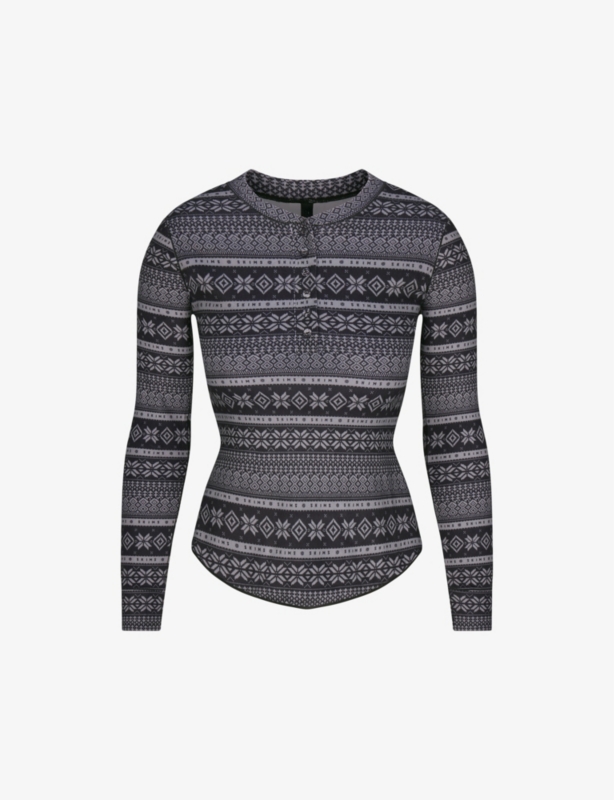 Plush Pointelle Logo-Print Stretch-Jersey Henley Top