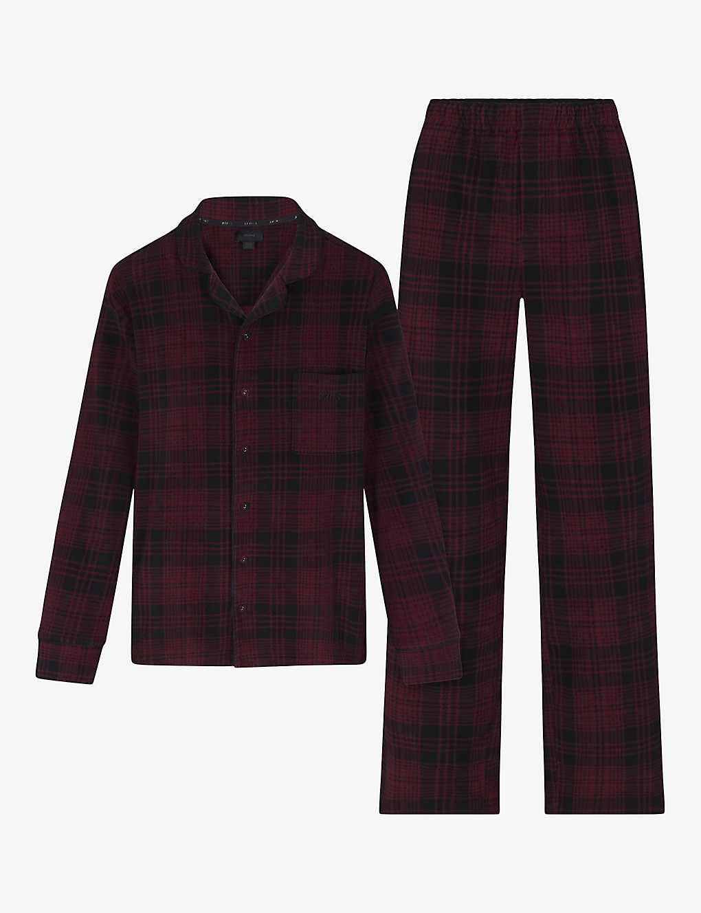 Skims Womens Wine Plaid Uni Long-sleeve Checked Stretch-woven Pyjama And Slippers Set