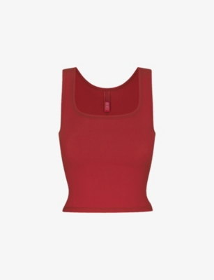 Skims Womens Brick Ribbed Stretch-cotton Tank Top In Red