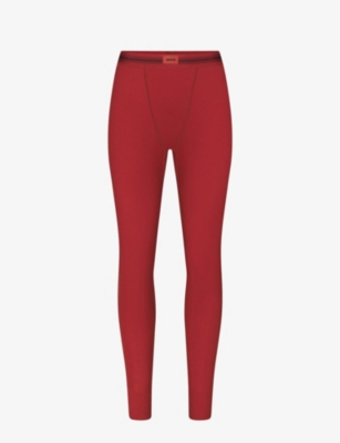 Skims Womens Brick Branded-waistband High-rise Stretch-cotton Leggings In Red