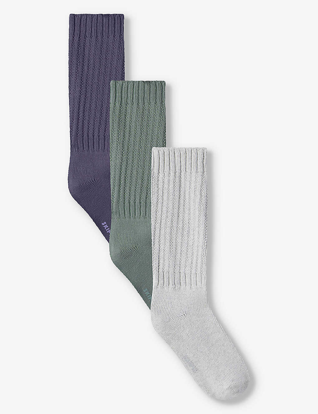 Skims Womens Light Heather Grey Multi Slouchy Ribbed Stretch Cotton-blend Socks Pack Of Three