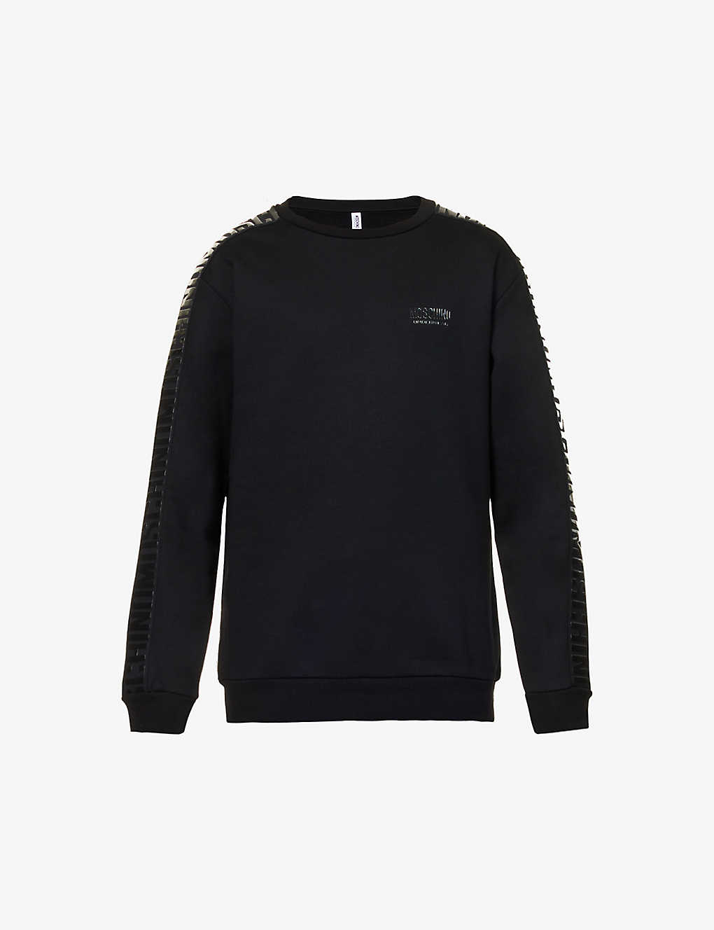 Moschino Mens Black Brand-tape Crewneck Stretch-cotton Sweatshirt