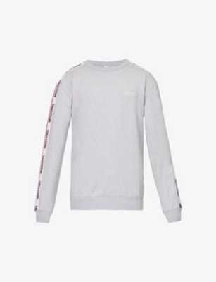 Moschino Mens Grey Brand-tape Crewneck Cotton-jersey Sweatshirt