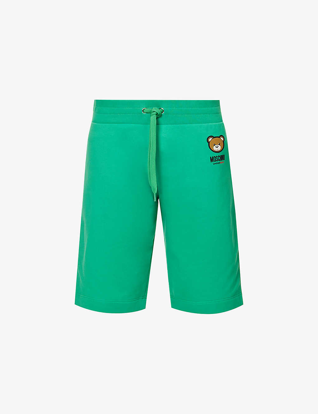 Moschino Mens Green Bear-print Drawstring-waist Cotton-jersey Shorts