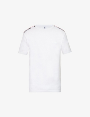 Moschino Mens White Logo-tape Short-sleeved Cotton-jersey T-shirt