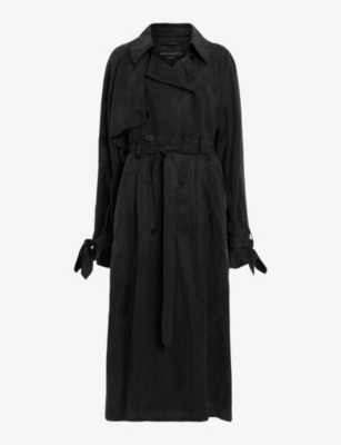 Shop Allsaints Women's Black Kikki Oversized Lyocell Trench Coat