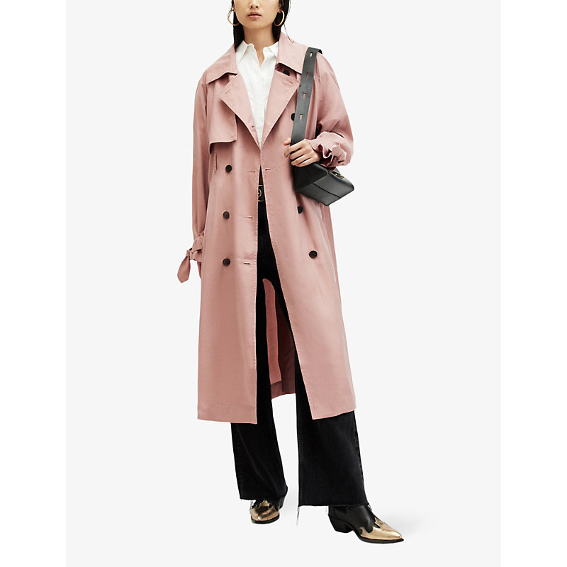Shop Allsaints Women's Rich Tan Pink Kikki Oversized Lyocell Trench Coat