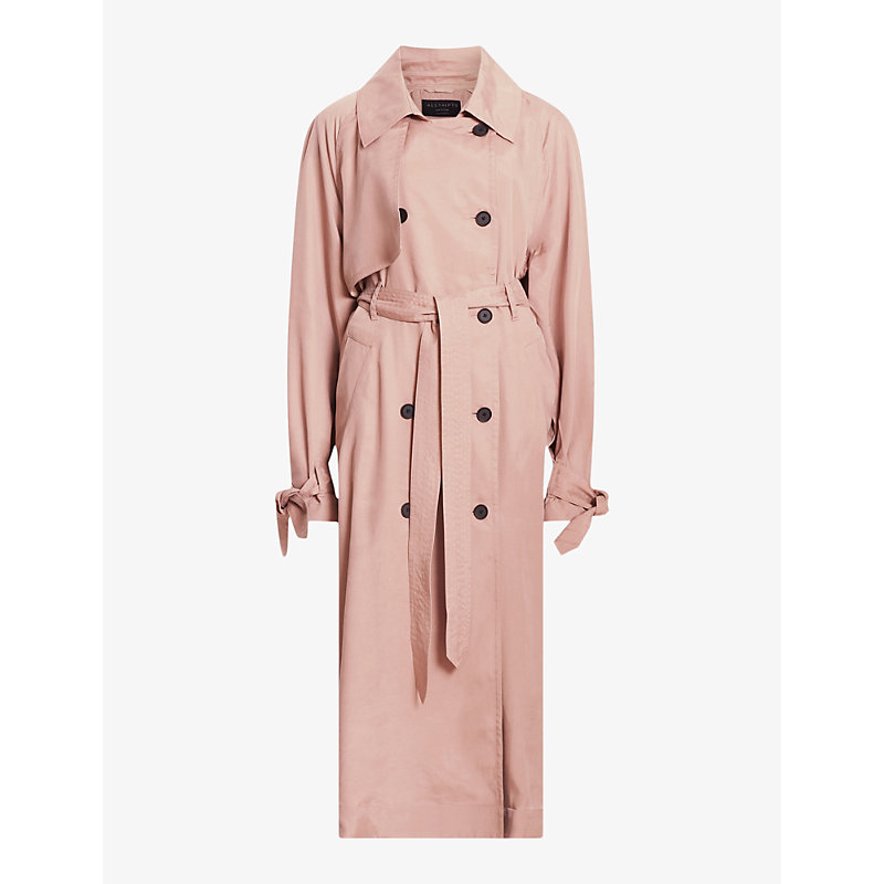 Shop Allsaints Womens Rich Tan Pink Kikki Oversized Lyocell Trench Coat