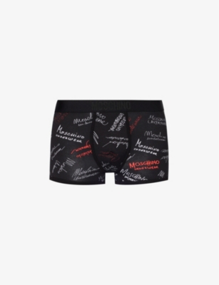 Moschino Mens Black Graffiti Mid-rise Stretch-cotton Trunks