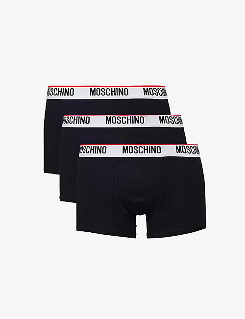 MOSCHINO：腰部品牌标志弹力棉短裤三条装