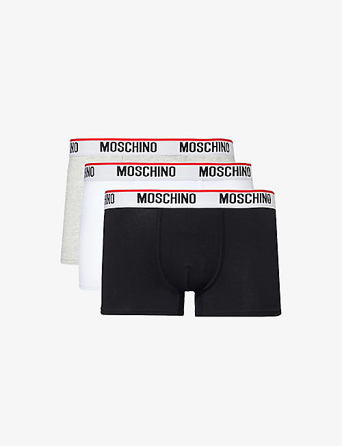 MOSCHINO: Branded-waistband pack of three stretch-cotton trunks